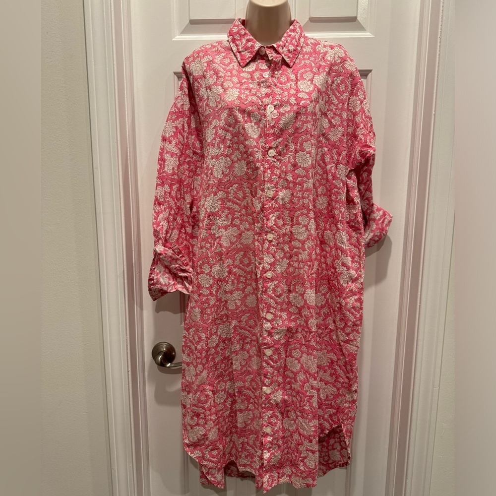 J.crew Sz block prints pink floral tunic dress coverup small resort bohemian